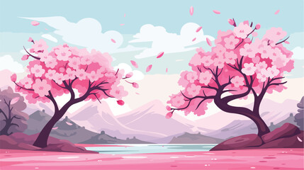 Cherry blossom .. 2d flat cartoon vactor illustration