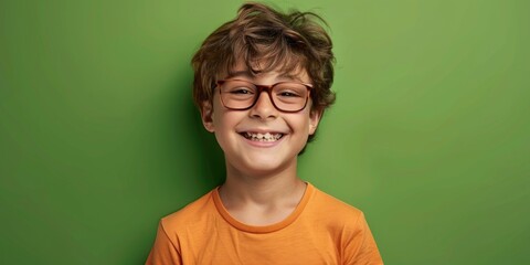 A young boy wearing glasses and an orange shirt. Perfect for educational or back-to-school themes