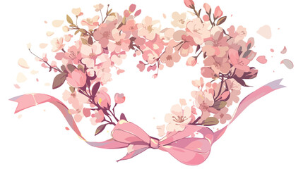 Cherry Blossom Heart Wreath Clipart 2d flat cartoon