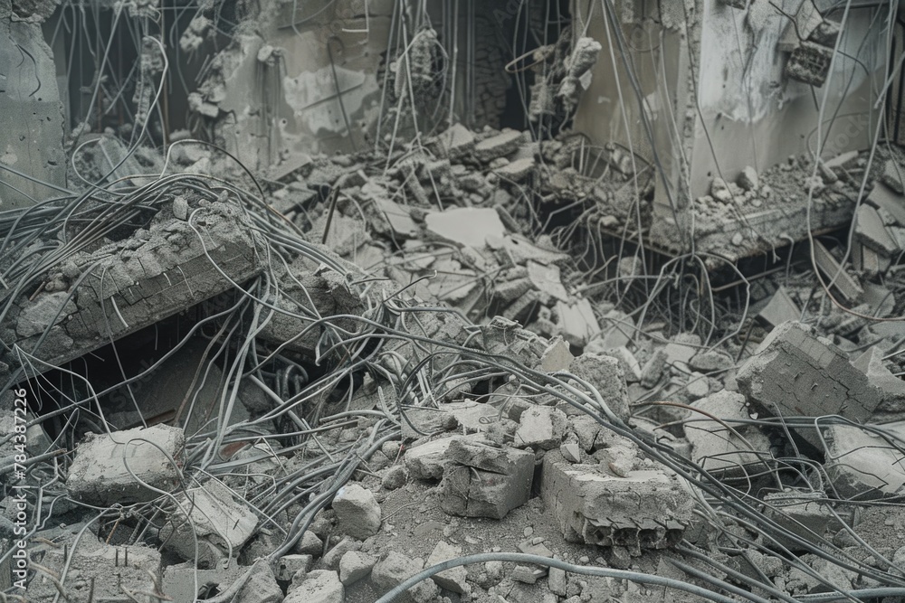 Aufkleber A pile of rubble and wires in a building. Suitable for construction and renovation concepts