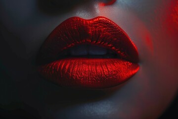 Close up shot of a woman's lips with vibrant red lipstick. Ideal for beauty and fashion concepts - obrazy, fototapety, plakaty