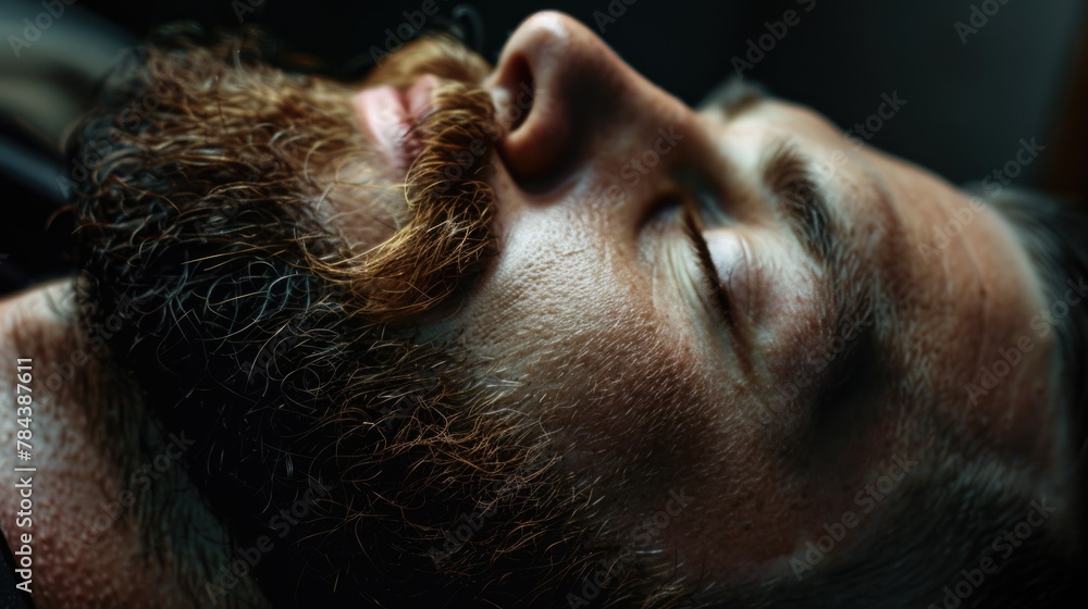 Poster A detailed shot of a man with a beard. Suitable for various concepts