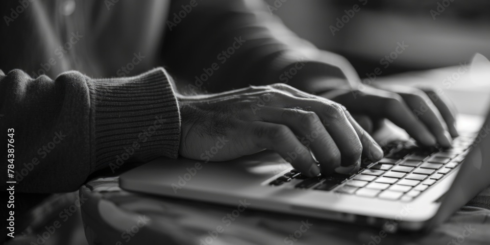 Poster close up shot of a person typing on a laptop, suitable for technology concepts