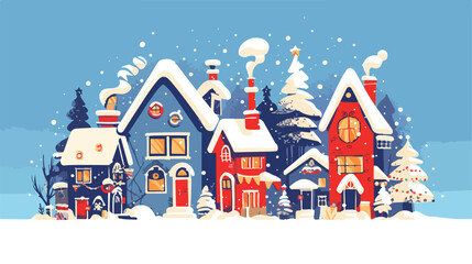 Obraz na płótnie Canvas Christmas House Clipart 2d flat cartoon vactor illustration