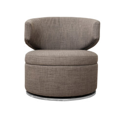 Modern Swivel Armchair in Textured Brown Fabric - Isolated on White Background, Clipping Path Included