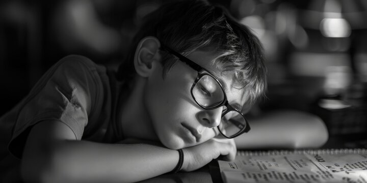 Young boy reading a book, suitable for educational and reading materials