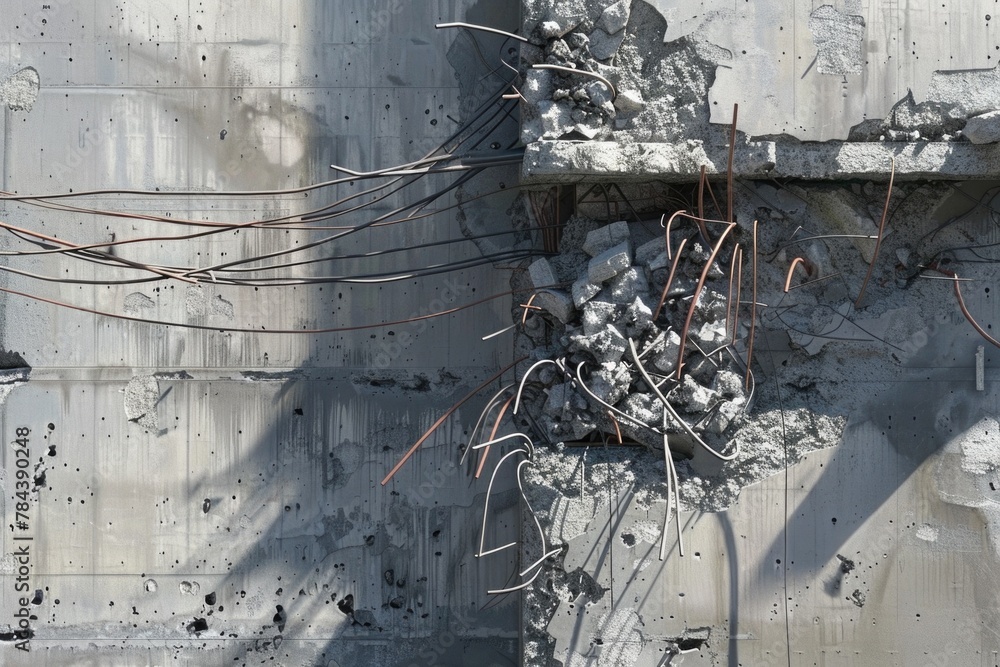 Poster a wall covered with a bunch of wires. suitable for technology and industrial concepts