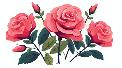 Closeup of rose flowers .. 2d flat cartoon vactor illustration