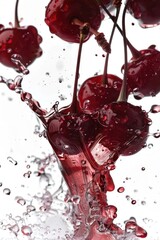 Fresh cherries falling into a glass, perfect for food and beverage concepts