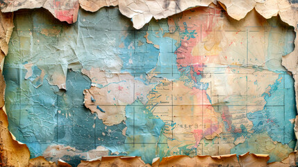 Vintage World Map with Torn Edges and Textured Detail, Emblematic of Adventure and Discovery