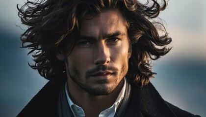Fototapeta premium A close-up of a person wearing a white shirt under a black coat