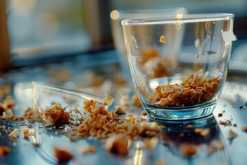 Close up of a glass of food on a table, suitable for food and beverage concepts