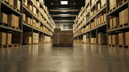 Warehouse concept and cardboard boxes