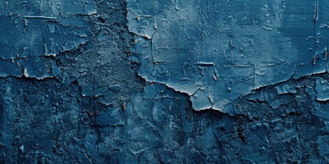 A weathered blue painted wall with peeling paint. Suitable for background use