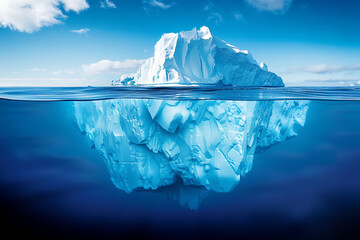 frozen iceberg above and below the water