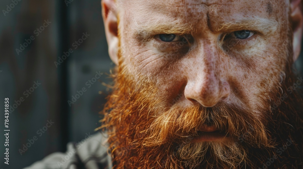 Poster A detailed view of a man with a beard. Suitable for various projects