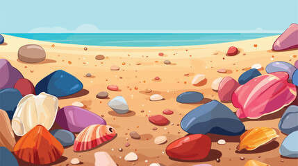 Colorful stones and shells on the beach  nature background