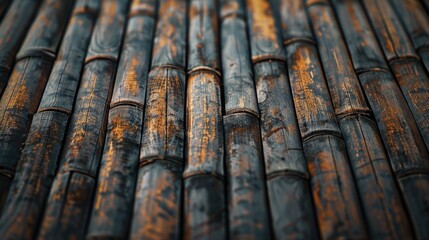 Detailed shot of a bamboo fence, suitable for background use