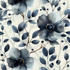 Watercolor spring flowers painted in monochrome