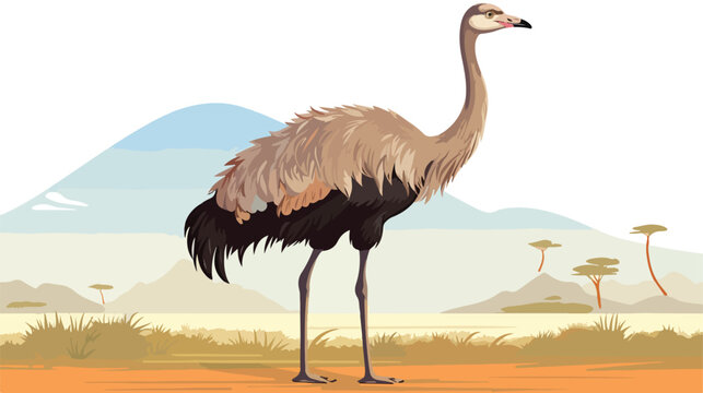 Common Ostrich profile in South Africa .. 2d flat cartoon