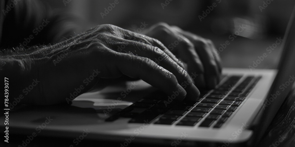 Poster close-up of a person typing on a laptop, suitable for technology concepts