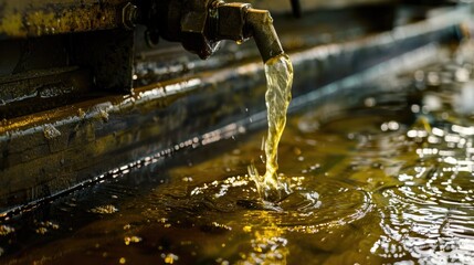 Close up of water faucet pouring into a body of water, suitable for environmental concepts