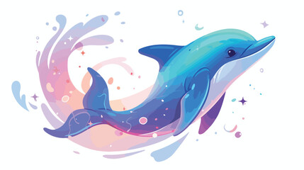Cosmic Dolphin Clipart 2d flat cartoon vactor illustration
