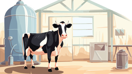 Cow in a stable feeding and drinking .. 2d flat cartoon