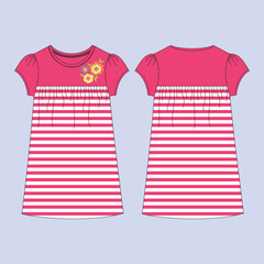 Baby girls dress design technical Flat sketch vector illustration template. Apparel clothing Mock up front and back. Kids Fashion vector Art drawing easy editable.
