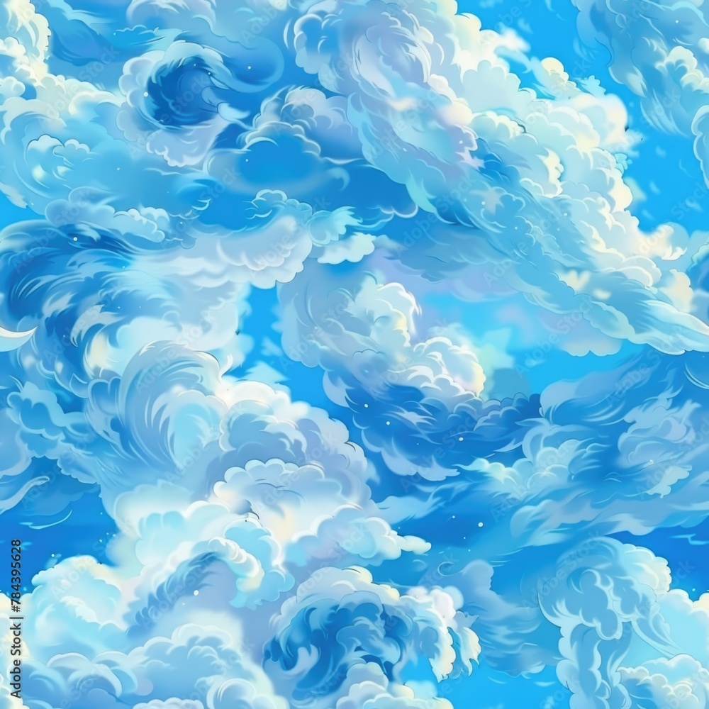 Aufkleber A serene painting of a blue sky with fluffy white clouds. Perfect for adding a touch of nature to any space