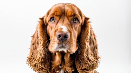   A tight shot of a dog's expressive face gazing into the camera with sad eyes