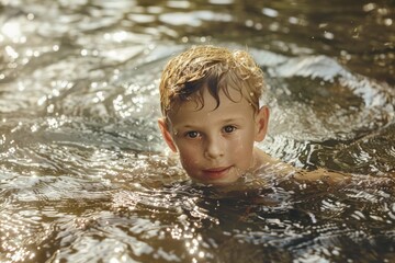 Obraz premium A young boy swimming in the water, perfect for summer concepts