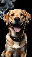 portrait of a brown dog on black background 