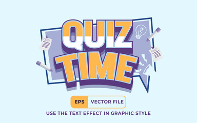 Editable Text effect Quiz Time 3D, perfect for banner education design element