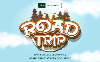 Editable Text effect Happy Road Trip 3D, perfect for banner holiday design element