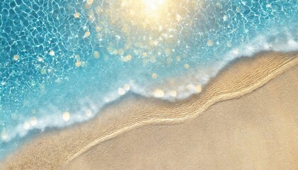 Fototapeta na wymiar Waves of Wonder: Aerial Beach Scene with Sun