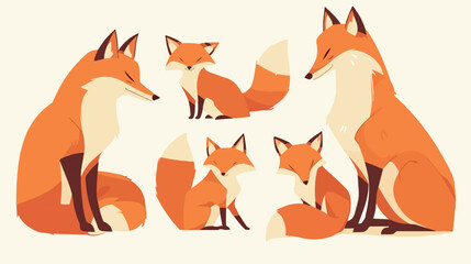 Cute Fox Groups Family Clipart 2d flat cartoon vact