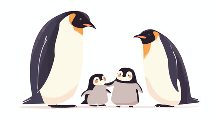 Cute Penguin Family Clipart 2d flat cartoon vactor