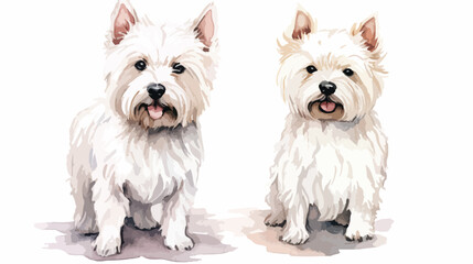 Cute Westie Dogs Watercolor Clipart 2d flat cartoon