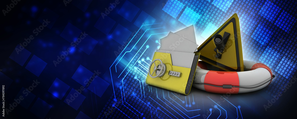 Aufkleber 3d rendering yellow folder and lock. data security concept under cctv camera