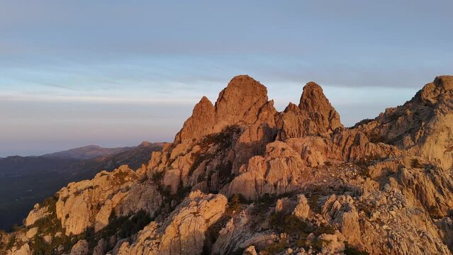 The aerial view of Aiguilles de Bavella in Corsica.