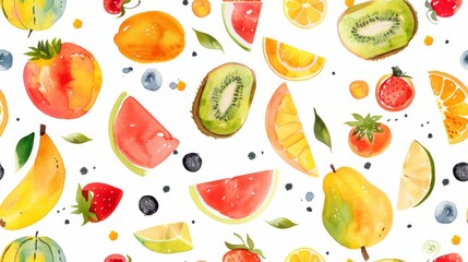 watercolor painting of Fruity Fun seamless pattern