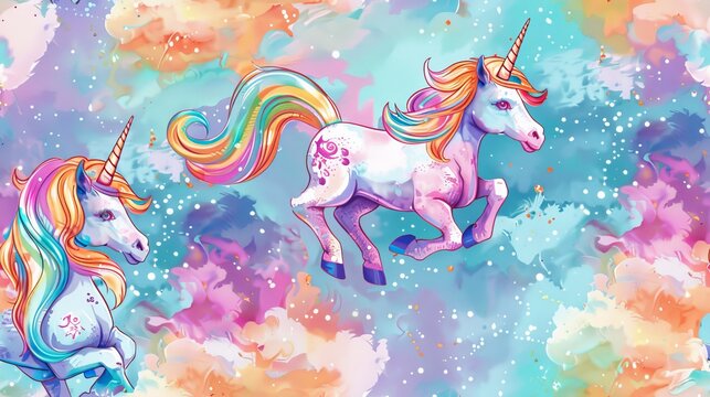 cartoon of Magical Unicorns Seamless picture