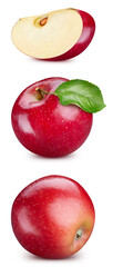Red apple fruit with leaf isolate. Red apple leaves on white. Apple clipping path. High End Retouching - 784400470