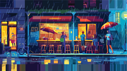 Vector cartoon illustration with bar at bad weather.