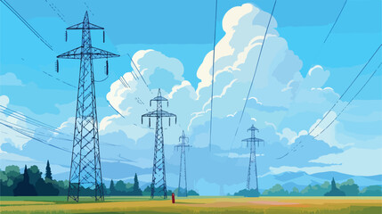 Electric towers on the background of the blue sky .