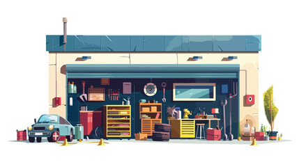 Vector cartoon mechanic workshop fitting or repair garage