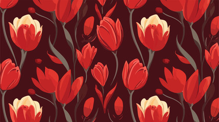 Elegant Red Damask Floral Vector Seamless Pattern. - obrazy, fototapety, plakaty