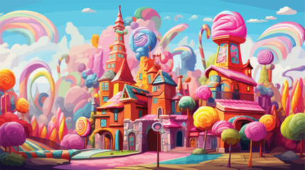 Fantastical cityscape with buildings made entirely