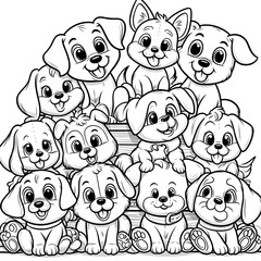 set of puppies, coloring book 